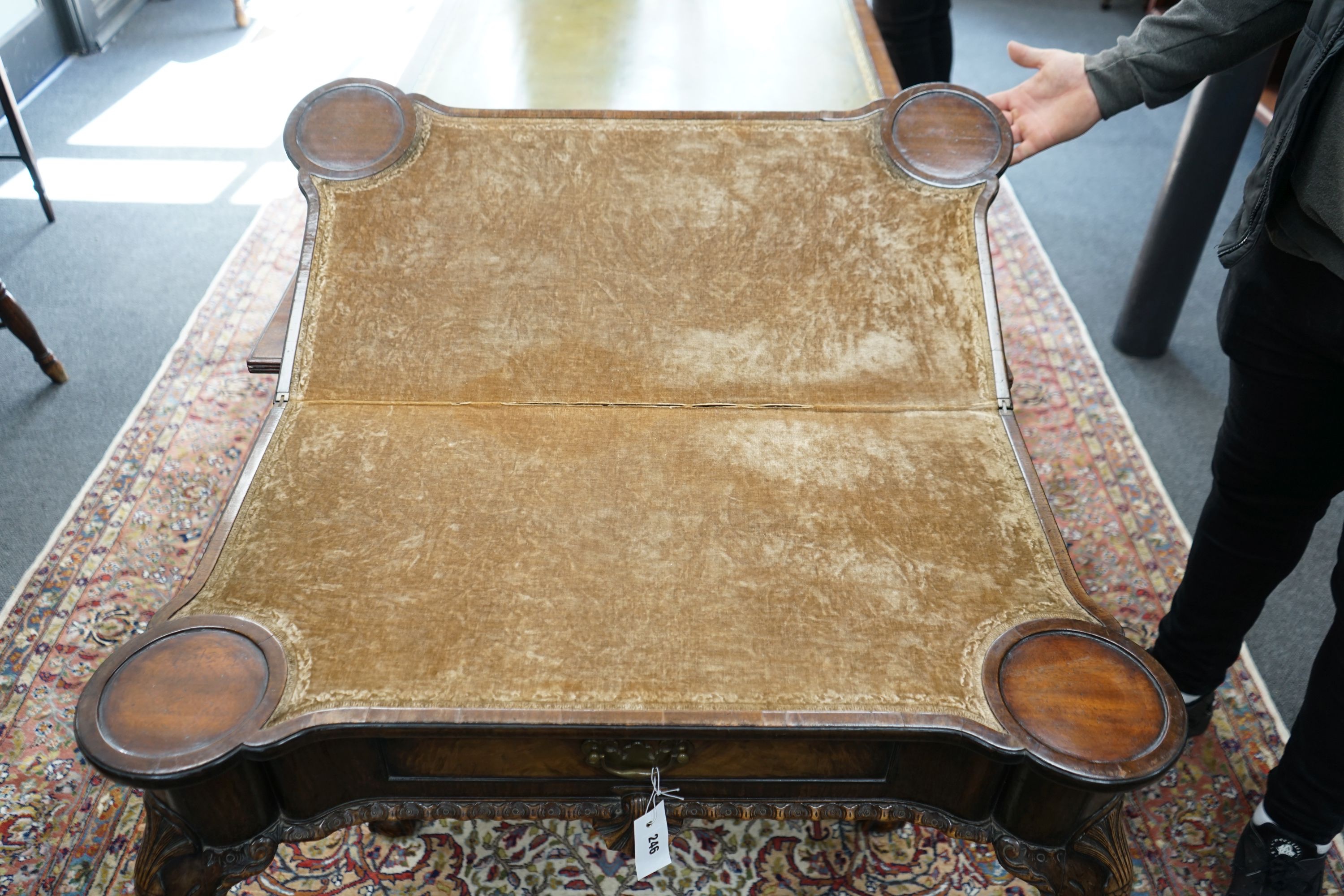 A George II revival walnut card table, width 88cm depth 45cm height 75cm